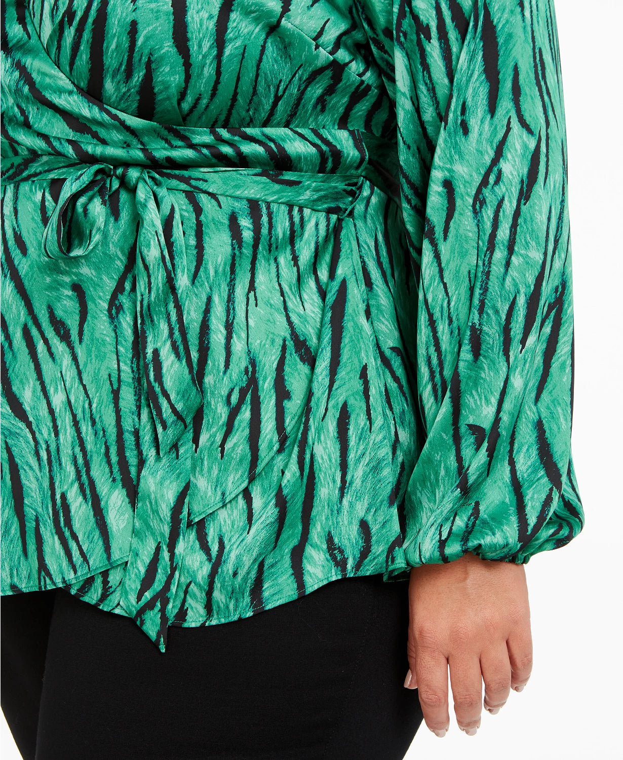 INC International Concepts Women's Plus Size Animal-Print Wrap Top Med Green Size 2X