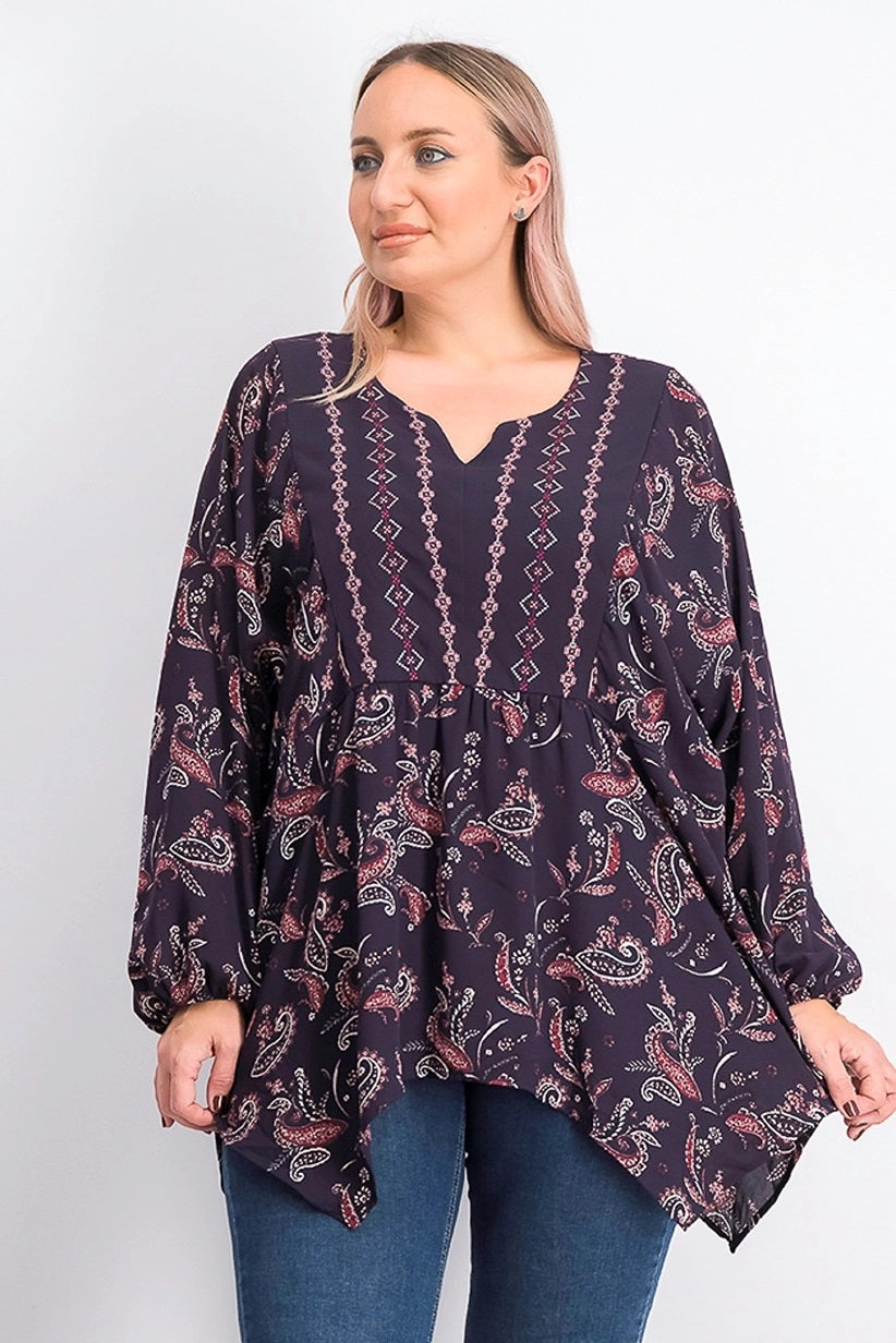 Style & Co Women's Plus Size Paisley Print Blouse Purple Size OX