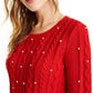 Maison Jules Women's Imitation-Pearl Cable-Knit Sweater Bright Red Size Medium