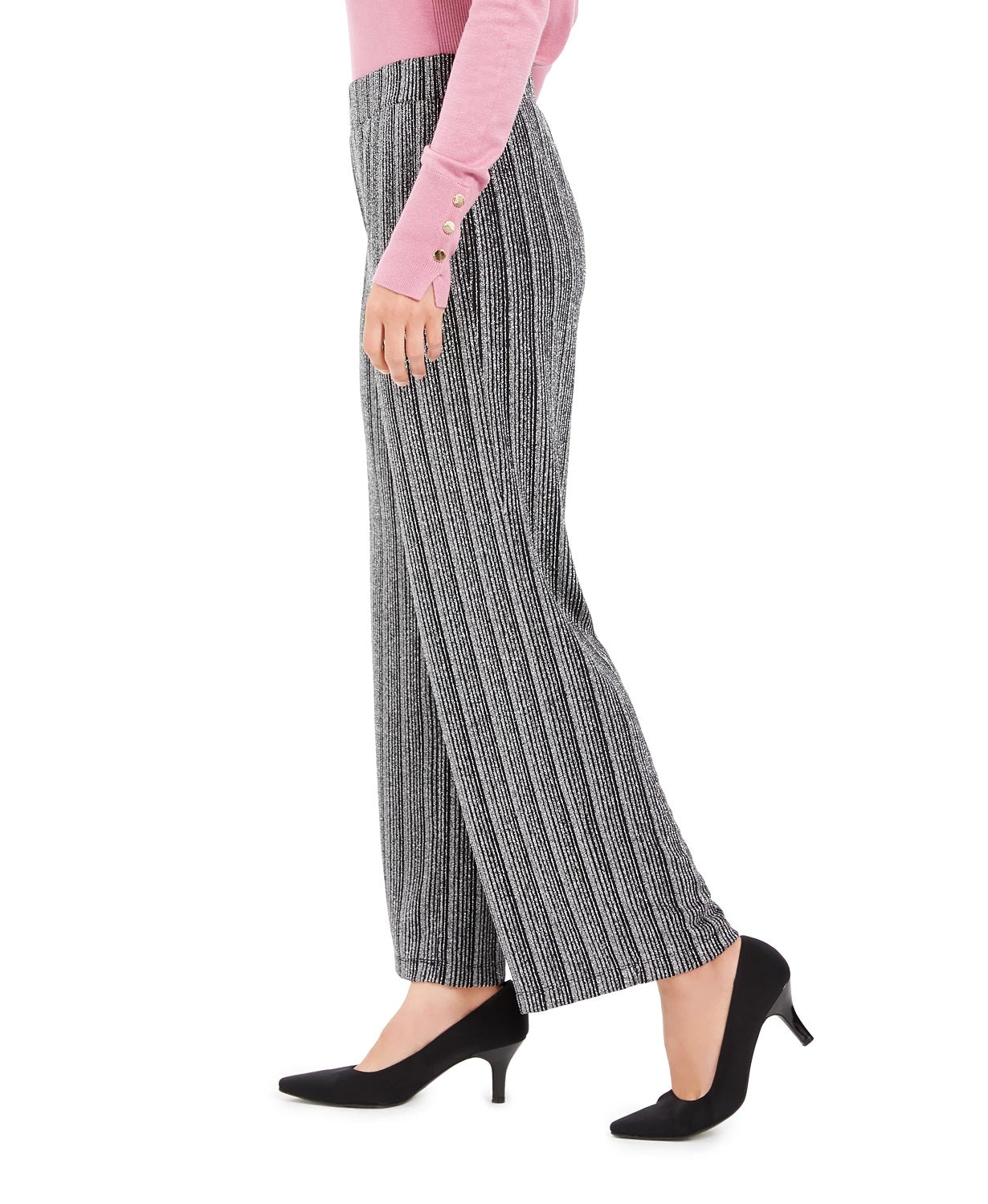 JM Collection Women's Metallic Textured Pull On Pants Black Size XX-Large