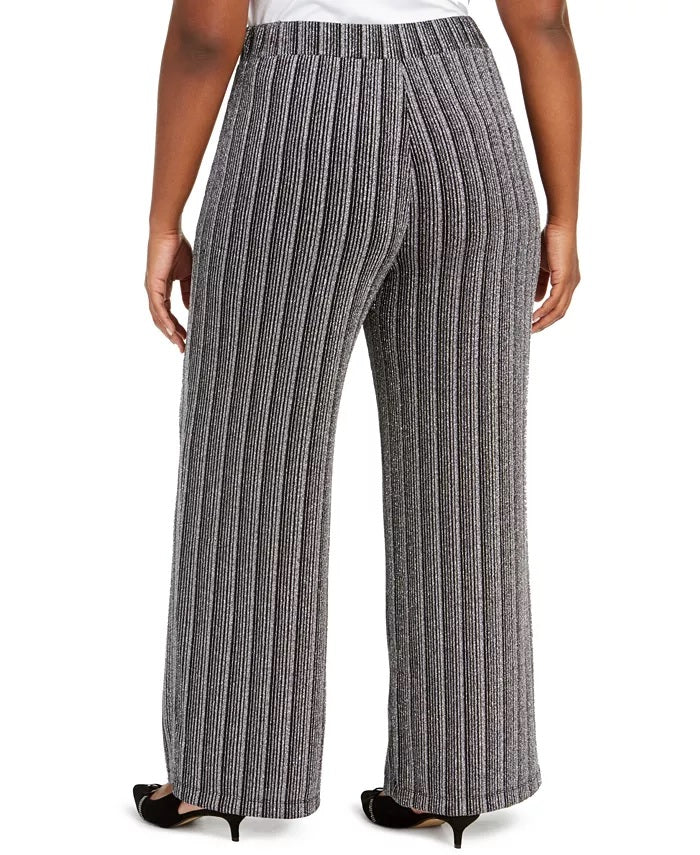 JM Collection Women's Plus Size Metallic Soft Pants  Black Size 3X