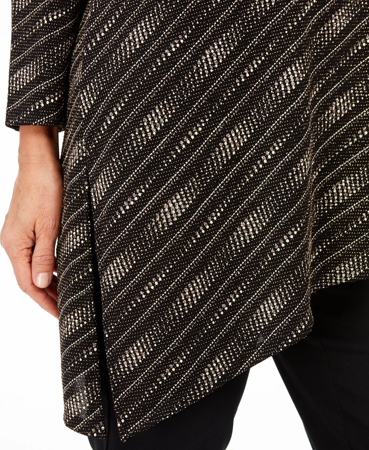 JM Collection Women's Metallic Asymmetrical Top Black Size Petite Medium