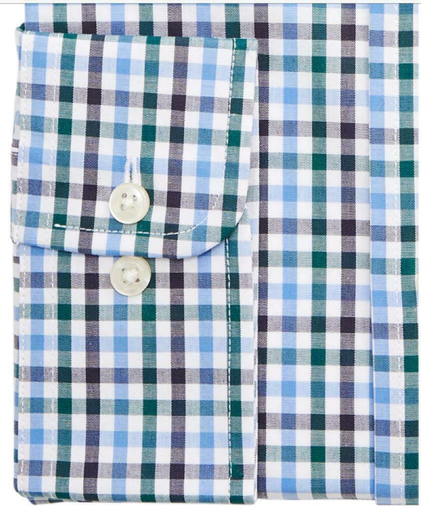 Club Room Men's Regular-Fit Stretch Wrinkle-Resistant Gingham Dress Shirt Size 17x34-35