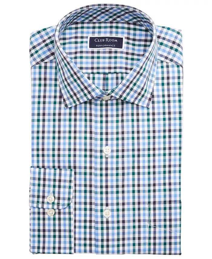 Club Room Men's Classic/Regular-Fit Stretch Wrinkle-Resistant Gingham Dress Shirt Navy Size 15.5X34-35