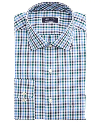 Club Room Men's Classic/Regular-Fit Stretch Wrinkle-Resistant Gingham Dress Shirt Navy Size 15.5X34-35
