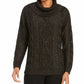 Charter Club Women's Cowl-Neck Cable-Knit Glitter Sweater Black Size Large