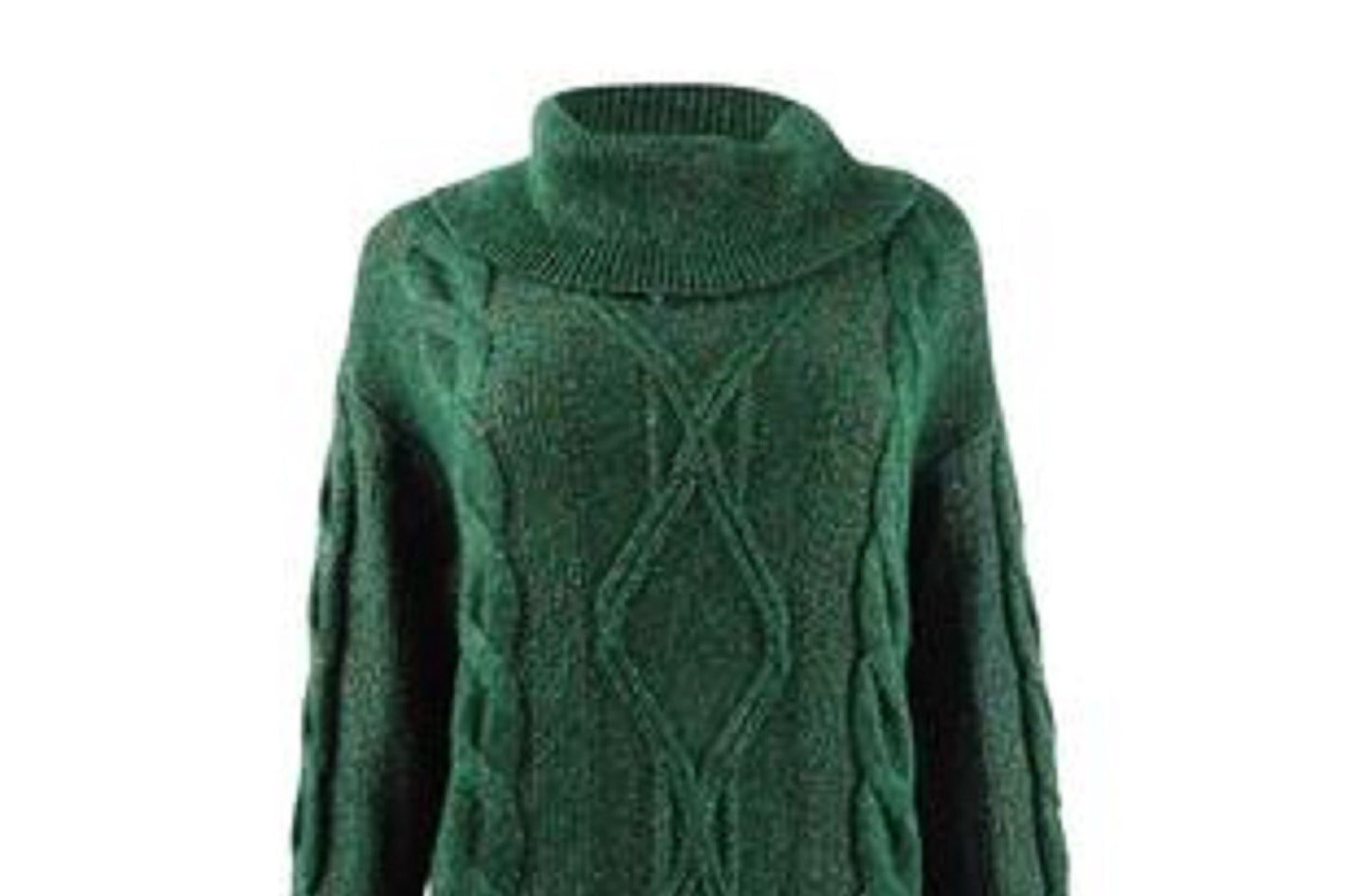 Charter Club Women's Cowl-Neck Cable-Knit Glitter Sweater Dark Green Size Extra Large