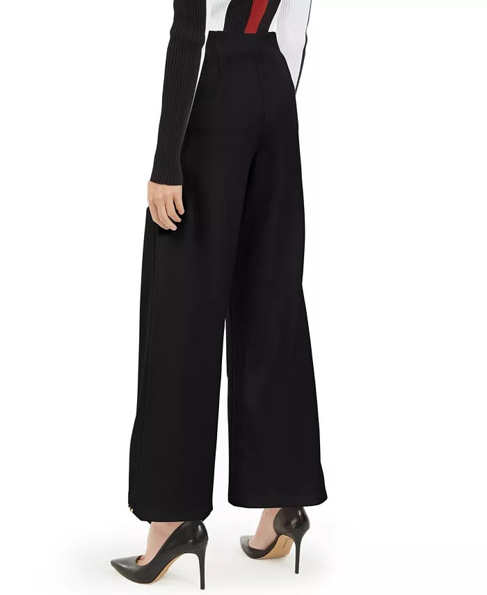 INC International Concepts Women's Petite Studded Crepe Wide-Leg Pants Black Size Petite Large