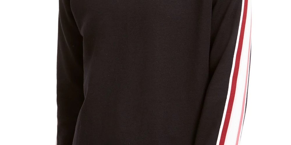 Ideology Women's Varsity Stripe French Terry Sweatshirt Black Size Medium