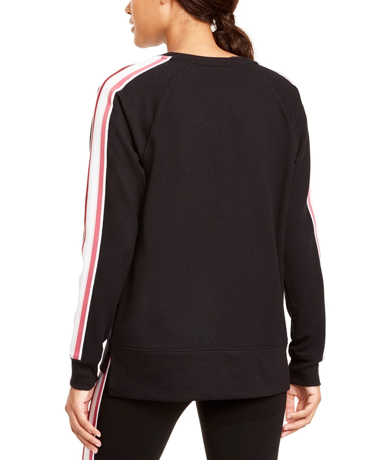 Ideology Women's Varsity Stripe French Terry Sweatshirt Black Size Small