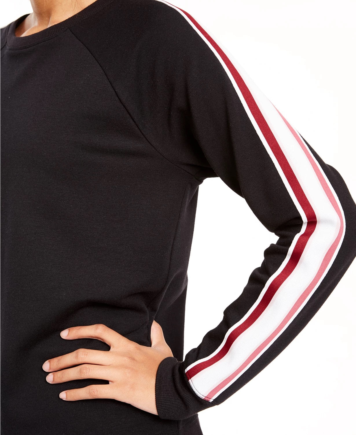 Ideology Women's Varsity Stripe French Terry Sweatshirt Black Size Small