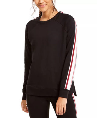 Ideology Women's Varsity Stripe French Terry Sweatshirt Black Size X-Small