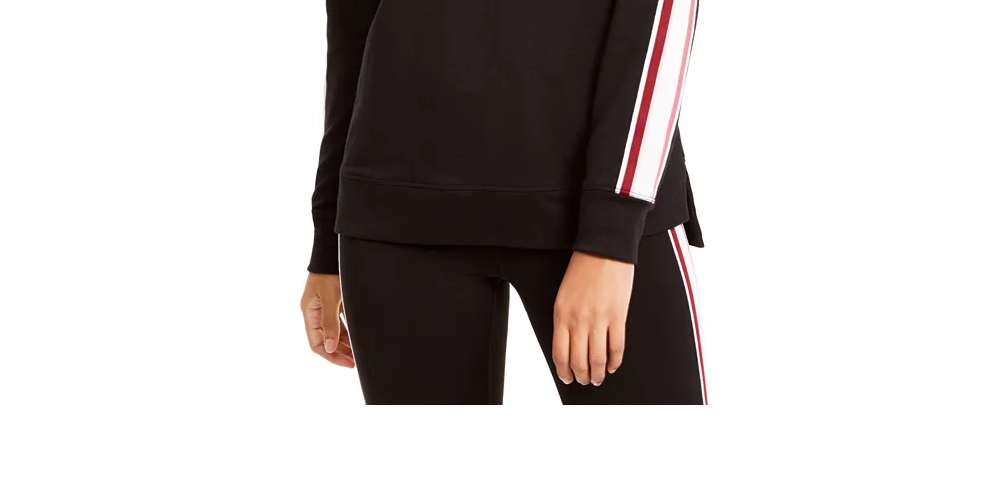 Ideology Women's Varsity Stripe French Terry Sweatshirt Black Size X-Small