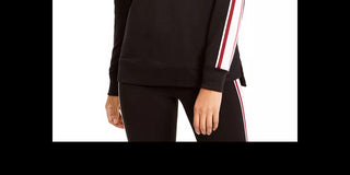 Ideology Women's Varsity Stripe French Terry Sweatshirt Black Size X-Small