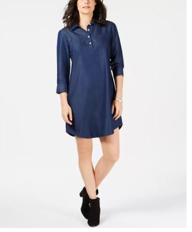 Karen Scott Women's Cotton Chambray Shirt dress Navy Size X-Large