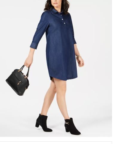 Karen Scott Women's Cotton Chambray Shirt dress Navy Size X-Large