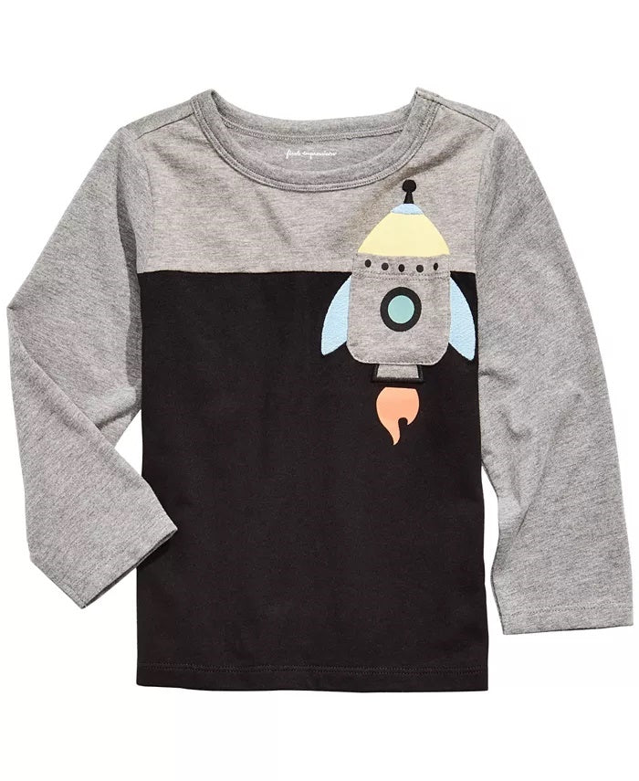 First Impressions Baby Boys Rocket Print Pocket T-Shirt Black Size 24MOS