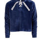 Ideology Big Girls Lace-Up Velour Sweatshirt Dark Blue Size Medium