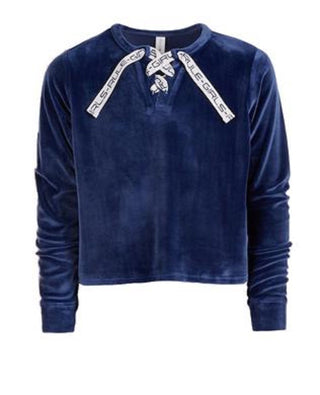 Ideology Big Girls Lace-Up Velour Sweatshirt Dark Blue Size Medium