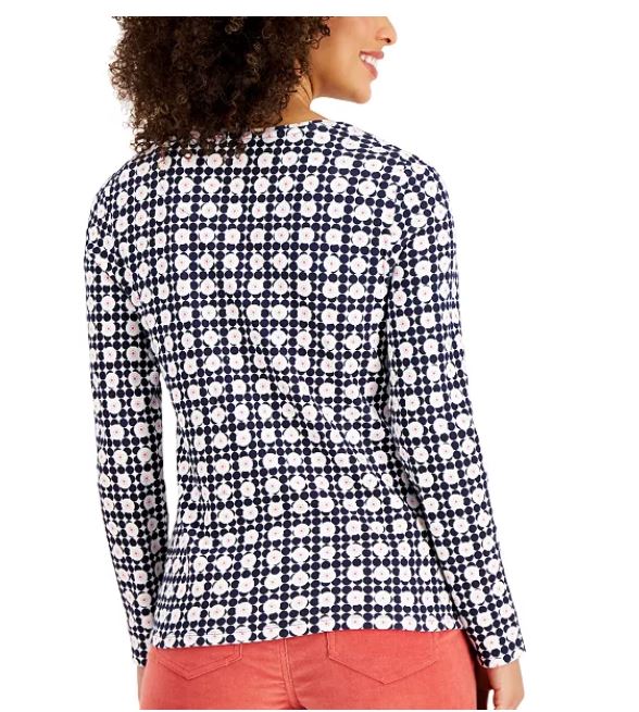 Charter Club Women's Printed Pima Cotton Top White Size Large