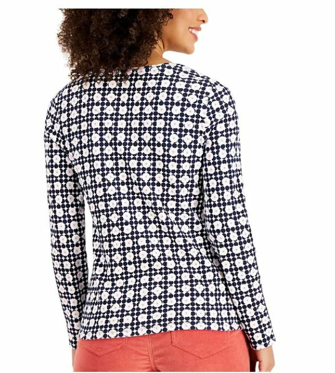 Charter Club Women's Printed Pima Cotton Top White Size X-Small