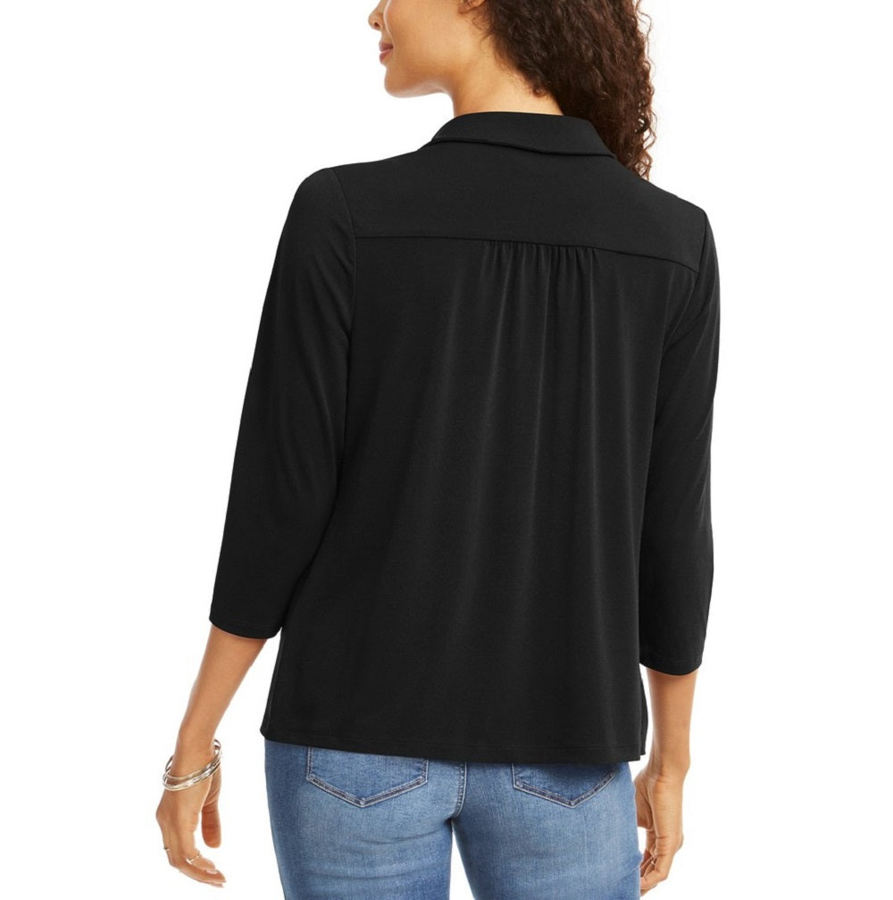 Charter Club Women's Knit Polo Shirt Black Size X-Small