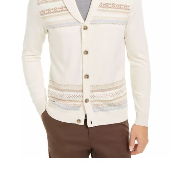 Tasso Elba Men's Geo Stripe Intarsia Knit Cardigan White Size XX-Large
