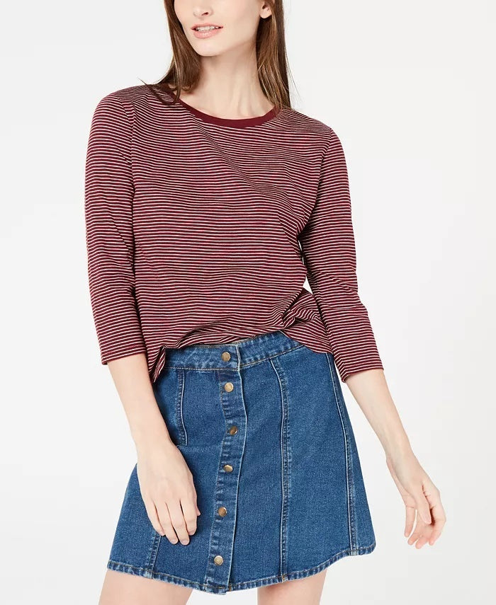 Maison Jules Women's Striped 3/4-Sleeve Shirt Wine Size Small