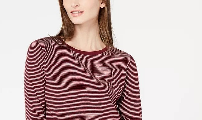 Maison Jules Women's Striped 3/4-Sleeve Shirt Wine Size Small