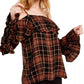 INC International Concepts Women's Ruffled Cold-Shoulder Plaid Top Black Size Medium