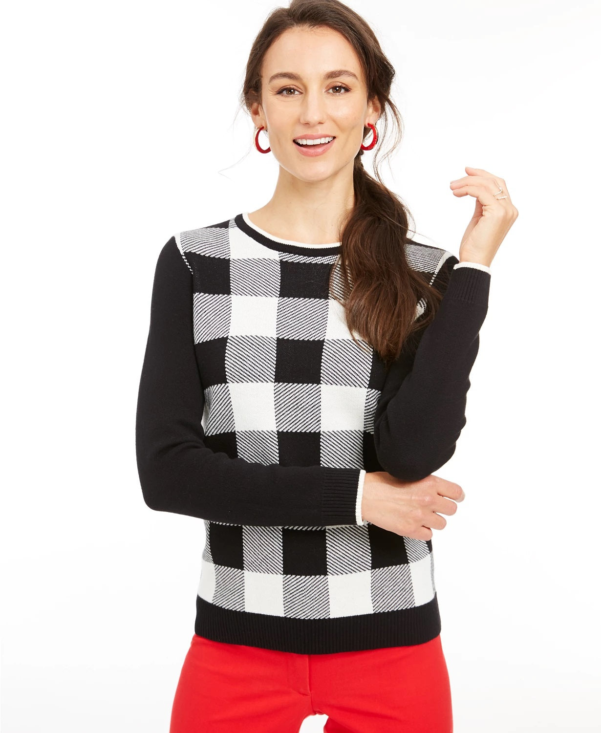 Charter Club Women's Buffalo Check Family Sweater Natural Size Small