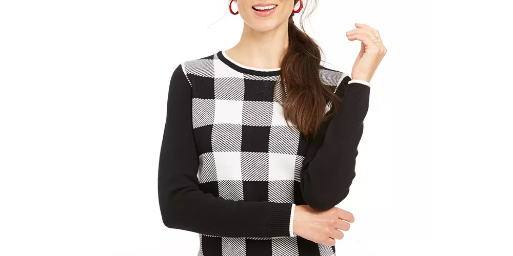 Charter Club Women's Buffalo Check Family Sweater White Size Large