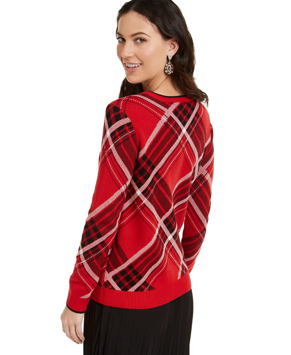 Charter Club Women's Plaid Crewneck Family Sweater Red Size XX-Large