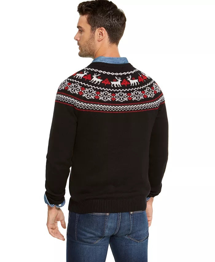 Charter Club Men's Fair-Isle Family Family Sweater Black Size Large