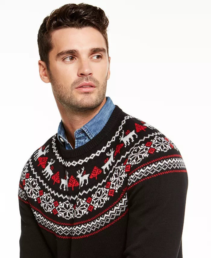 Charter Club Men's Fair-Isle Family Family Sweater Black Size Large