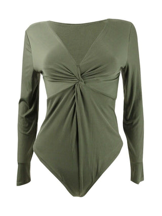 Bar III Women's Twisted Thong Bodysuit Green Size Large