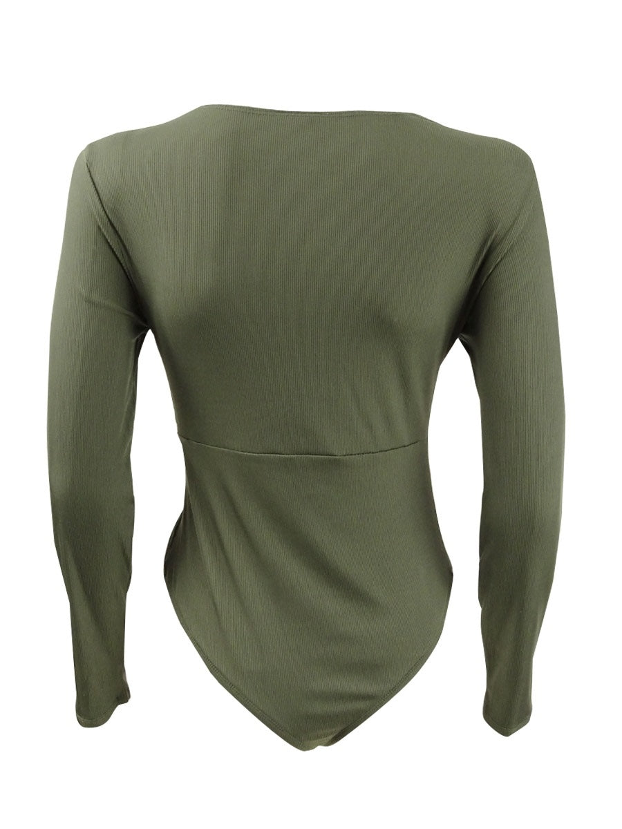 Bar III Women's Twisted Thong Bodysuit Green Size Large