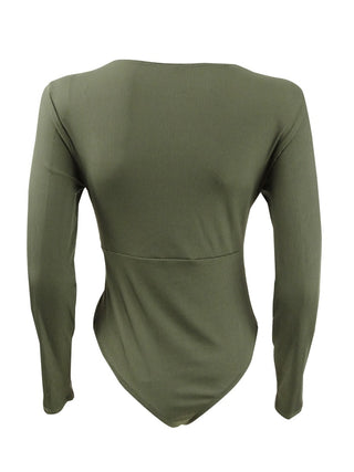 Bar III Women's Twisted Thong Bodysuit Green Size Large