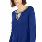 INC International Concepts Women's Embellished Keyhole Sweater Navy Size X-Small