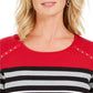 Karen Scott Women's Sport Colorblocked Striped Grommet Top Bright Red Size Small