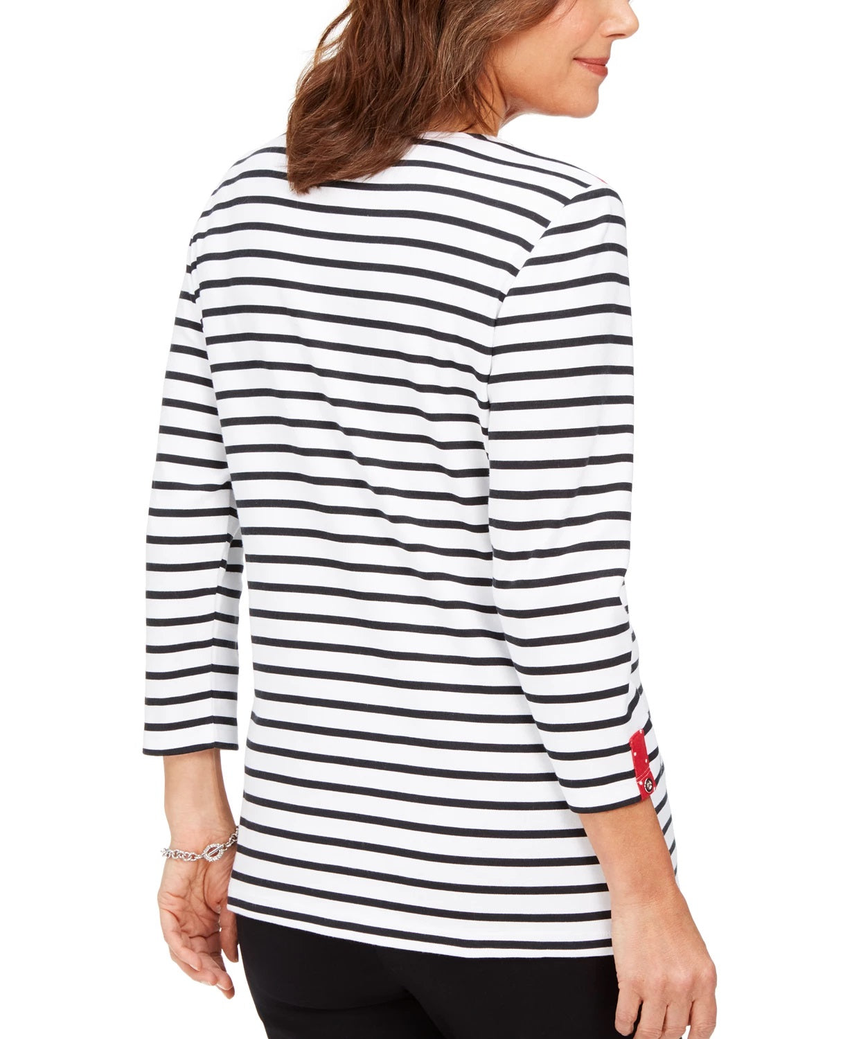 Karen Scott Women's Sport Colorblocked Striped Top Bright Red Size Medium