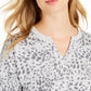 Ideology Women's Printed Split-Neck Top Gray Size Large