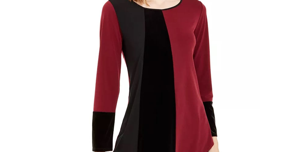 Alfani Women's Colorblocked Asymmetrical Top Wine Size Small