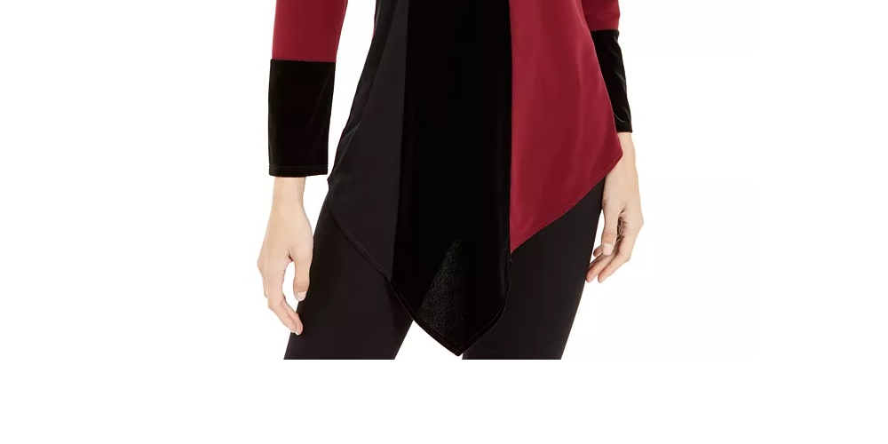 Alfani Women's Colorblocked Asymmetrical Top Wine Size Small