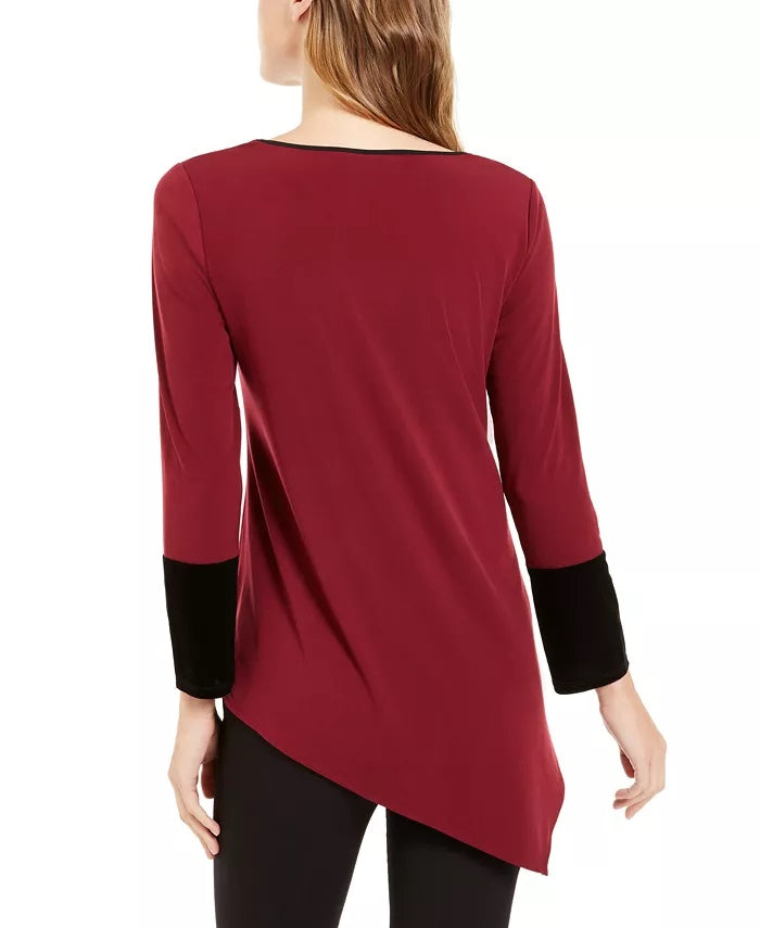 Alfani Women's Petite Asymmetrical-Hem Colorblocked Top Wine Size Petite