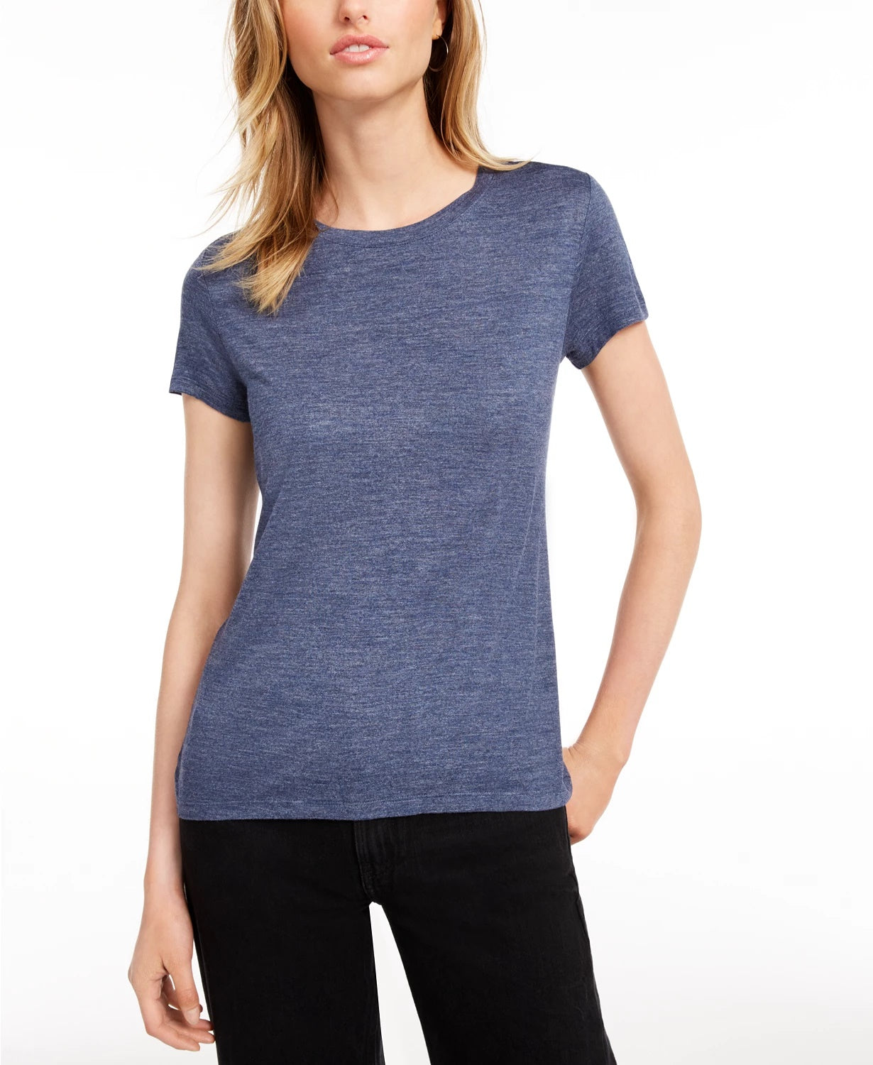 Maison Jules Women's Tie-Back Solid T-Shirt Dark Blue Size Extra Small