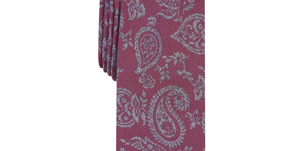 Bar III Men's Glenn Pine Paisley Skinny Tie Red Size Regular