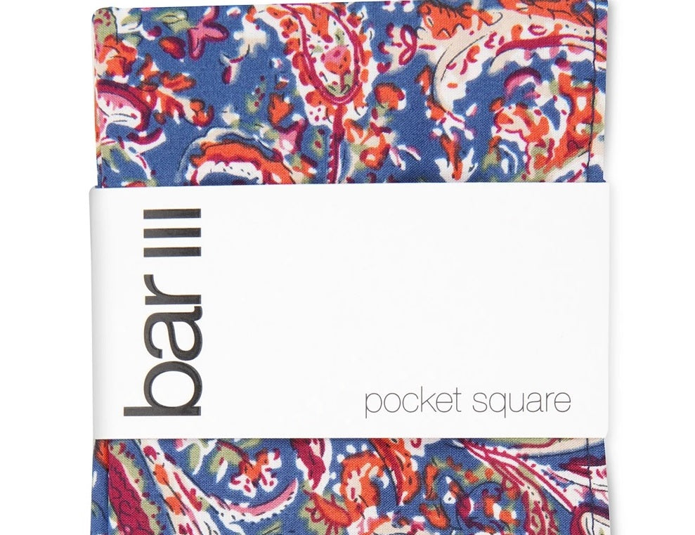 Bar III Men's Mesa Paisley Pocket Square Navy Size Regular
