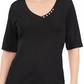Karen Scott Women's Button-Detail V-Neck Top Purple Size Large