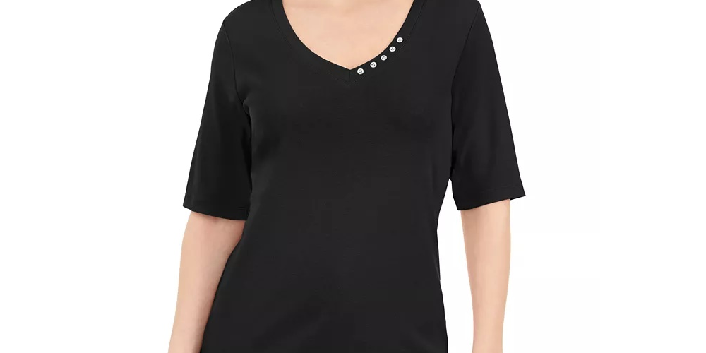 Karen Scott Women's Button-Detail V-Neck Top Purple Size Large